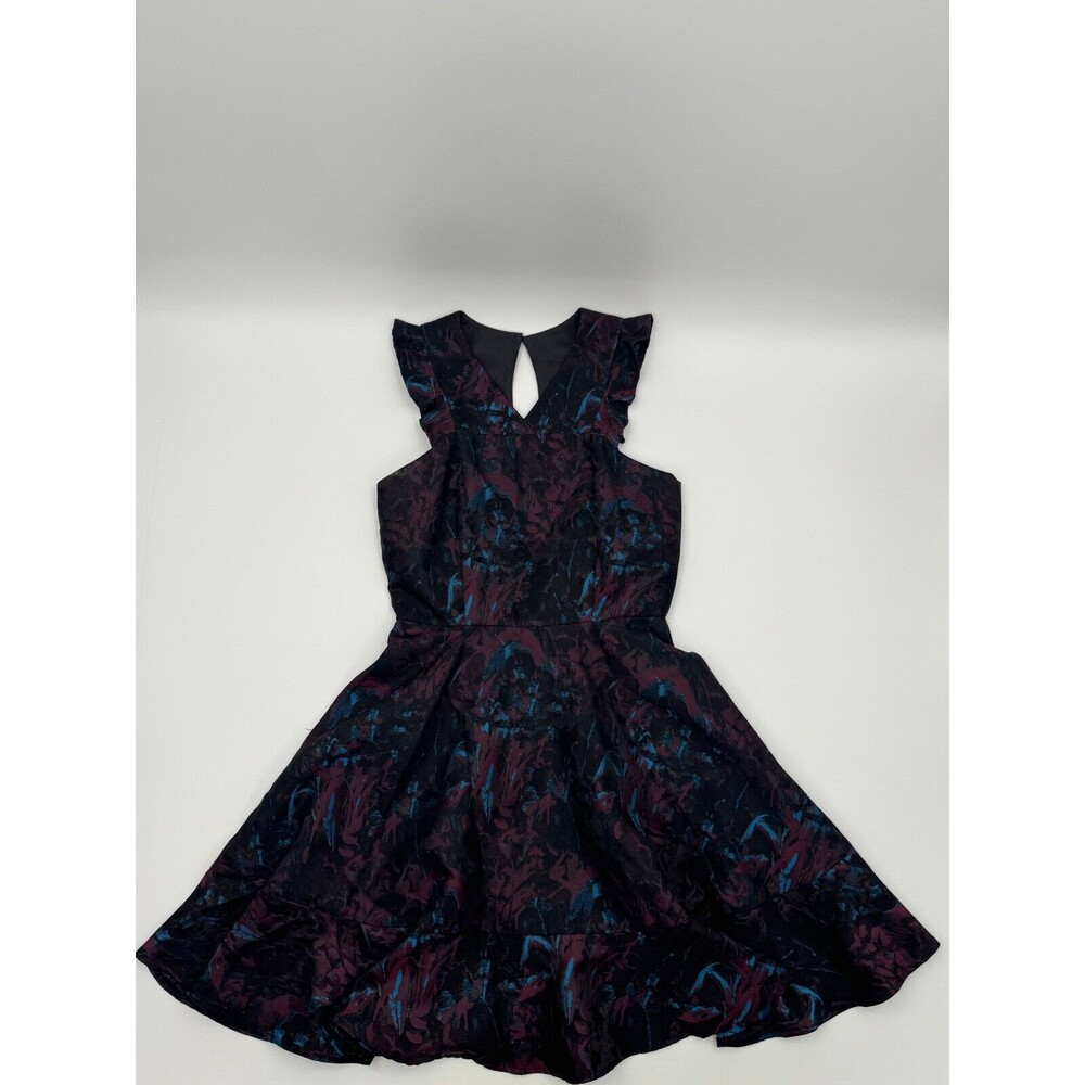 Slate & Willow Fit & Flare Dress Women 6 Black/Burgundy V-Neck Lined Party Wear